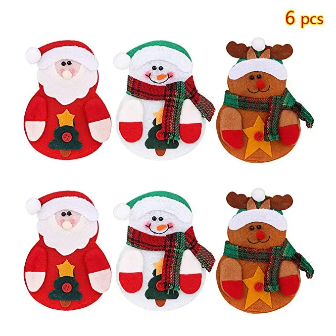 Christmas Table Set Kitchen Dinnerware Holder Pockets Suit Santa Claus Snowman Elk Tableware Ornament Knife Fork Bag |