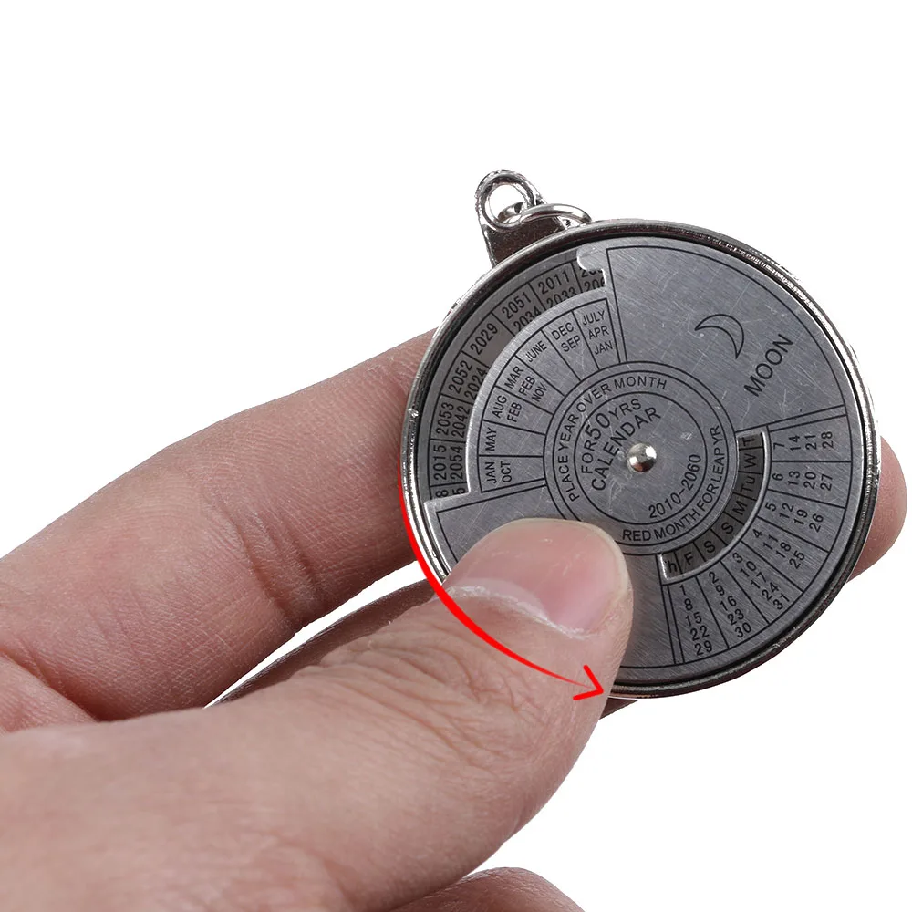 Outdoor EDC 50 Years Perpetual Calendar Keyring Unique Compass Metal KeyChain Gift Camping& Hiking Tool