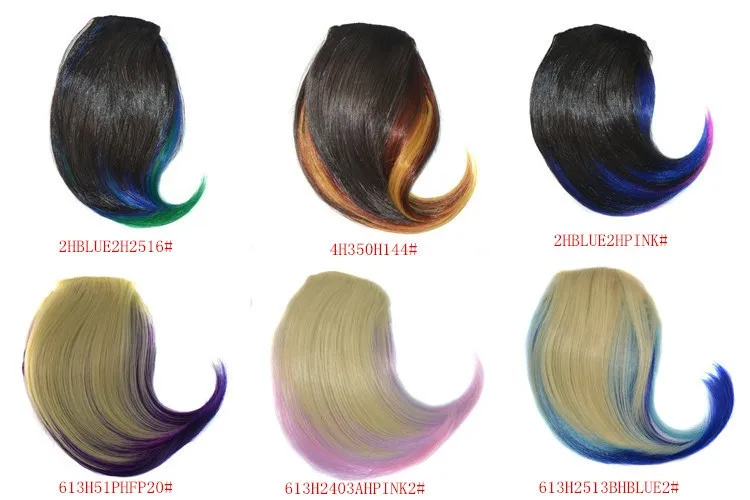 1pcs Front Hair Fake Bang Synthetic Color Highlights Rainbow