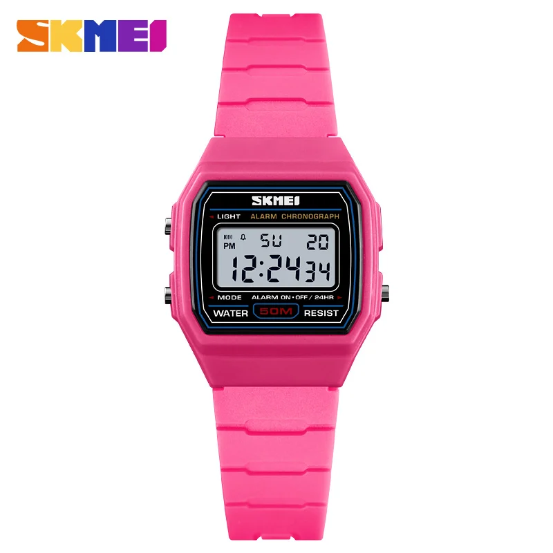 SKMEI новые трендовые детские спортивные часы модные уличные цифровые наручные часы многофункциональные будильник Девочки Мальчики - Цвет: Розовый