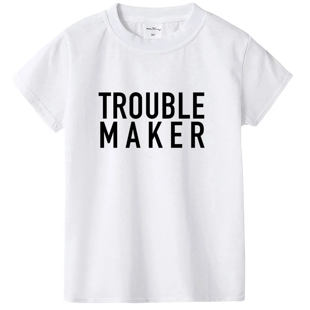 KG53-KSTWH- Модная детская футболка с надписью «Trouble Maker»; футболка для малышей; Молодежная Футболка с графическим принтом; забавная футболка с цитатами для детей; Стильная Детская футболка с надписью «Trouble» - Цвет: KG53-KSTWH-