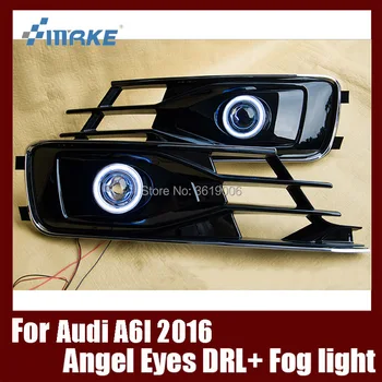 

Fog Lamp Assembly LED Day Light COB Angel Eyes Foglight Daytime Running Light Lens Bumper Complete Set For Audi A6 2016