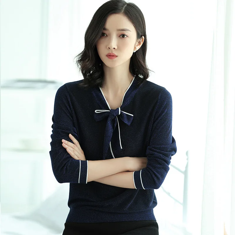 

2019 Summer Autumn New Elegant Women Sweater and Pullovers Women V Neck Basic Sweaters OL Office knit Korean Top AA035S50