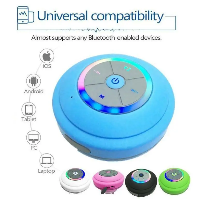 

1Pcs Wireless LED Waterproof Bluetooth Speaker Subwoofer FM Radio Column Bluetooth TF Card Sucker Mini Speaker Shower