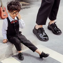 Кожаная обувь для мальчиков; Черная Осенняя детская обувь; кожаная обувь для мальчиков и девочек; детская обувь с резиновым узором; chaussure enfant