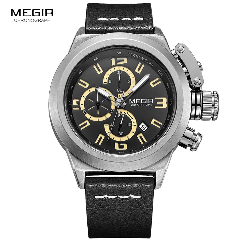 

MEGIR Quartz Men Watch Top Brand Luminous Multifunction Wrist Watch Men Clock Leather Chronograph Watch Relogio Masculino ML2029