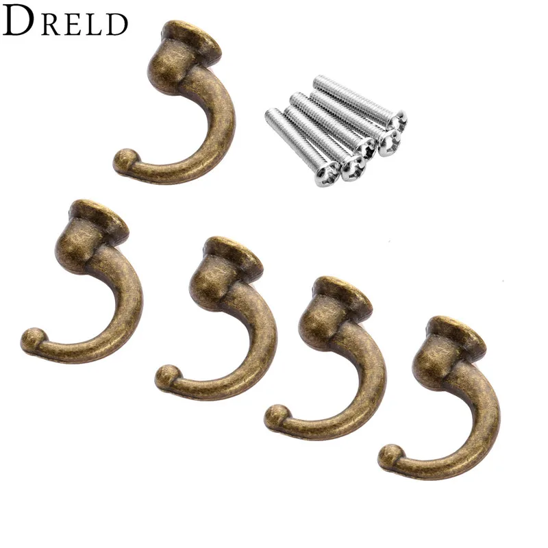DRELD 5 pcs العتيقة الباب خطاف شماعات صغيرة حمالة تعليق جدارية للخشب مجوهرات مربع الحمام قبعة المفاتيح معطف أثاث + المسمار