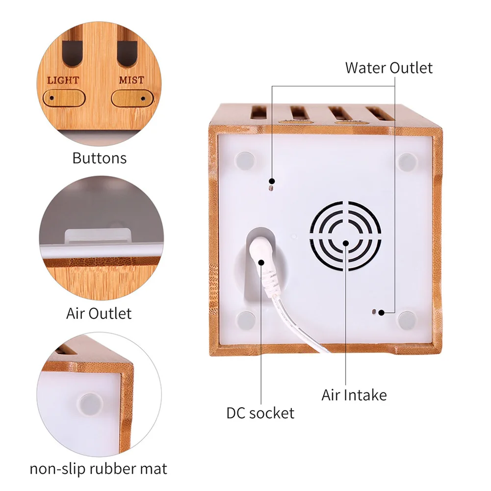 

High Quality Real Bamboo Essential Oil Diffuser Ultrasonic Aromatherapy Diffusers with LED Lights VE