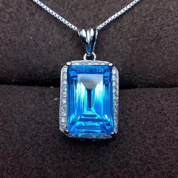 

Fidelity natural 8*12mm blue topaz pendants s925 sterling silver classic rectangle fine jewelry for women natural gemstone