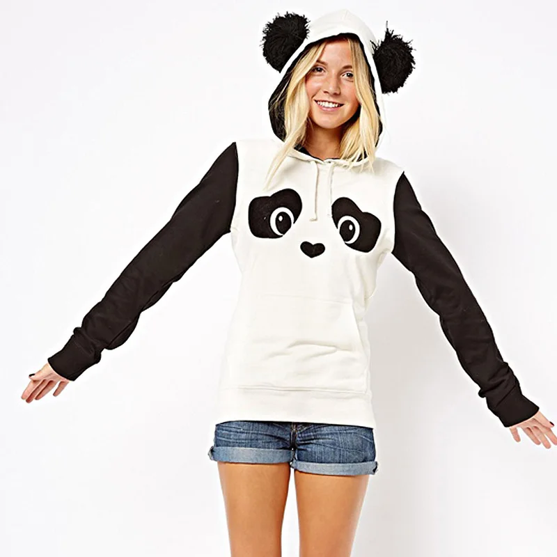  Hoodie Women Panda Sweatshirt Jumper Sweatshirt Long Sleeve Hooded Pullover Coat Tops Round Ear Hoo