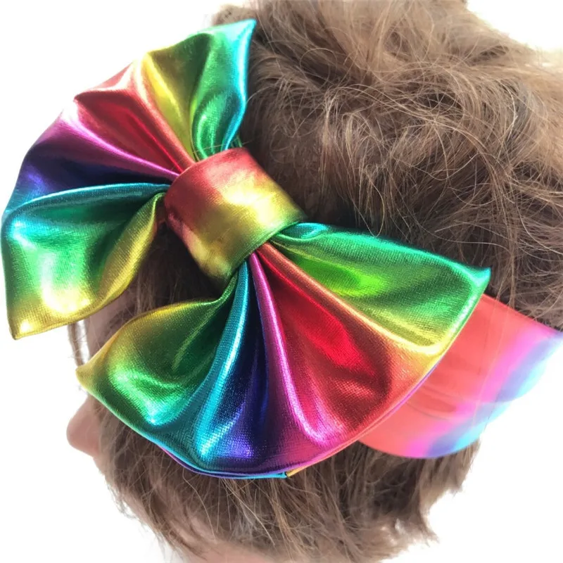 Girls Big Glitter Metallic Headband For Kids 2018 Rainbow Elastic Hair Band Birthday Gift Large Sequin Bow Accessories | Мать и ребенок