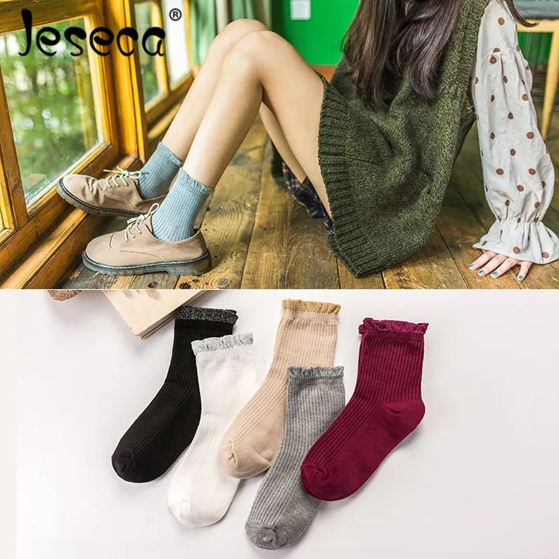 Jeseca 2018 Осень Зима теплые женские носки Kawaii кружевные носки дышащие впитывающие пот милые подарки для девочек ретро Sox распродажа