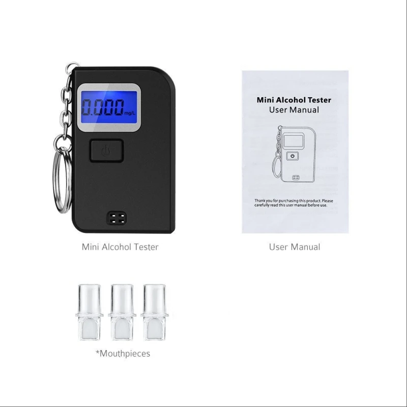 القزمة المحمولة جهاز اختبار شرب الكحوليات البسيطة التنفس AlcoholConcentration متر مفتاح سلسلة الكحول كاشف EK-300