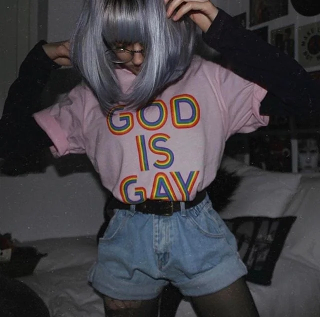 

kuakuayu HJN God Is Gay Letter Print T-Shirt Summer Fashion Unisex Top Tee Short Sleeve Funny Tshirt