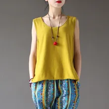 ORIGOODS, Хлопковые вязаные женские топы, Свободные повседневные винтажные вязаные майки, женские одноцветные милые летние майки, женские топы A113