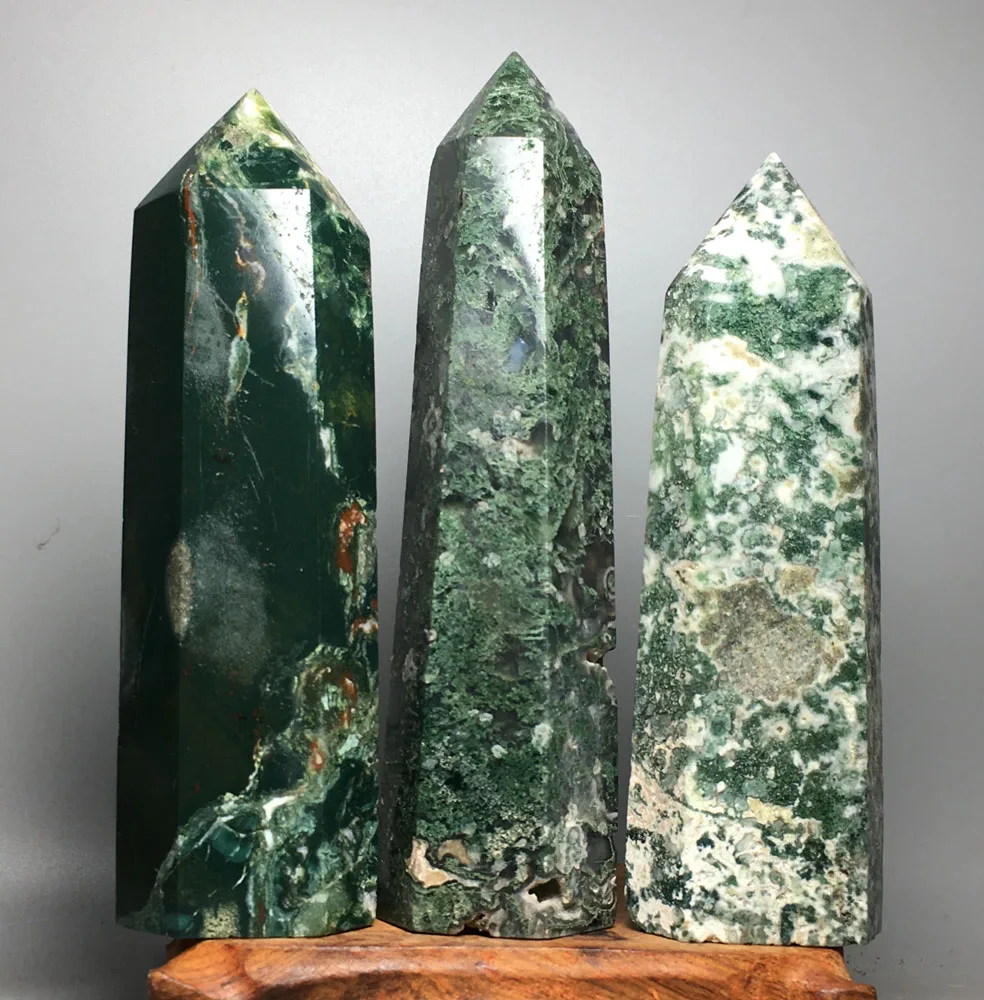 

580g 3pcs Large Crystal Point Natural Aquatic agate Crystals Quartz obelisk Healing Stones
