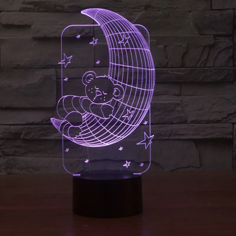 Лампа Lamparas 3D, светодиодная лампа для ночного освещения, лампа для праздника, 3D лампа Bulbing, USB настольная лампа, медведь, объятие Луны
