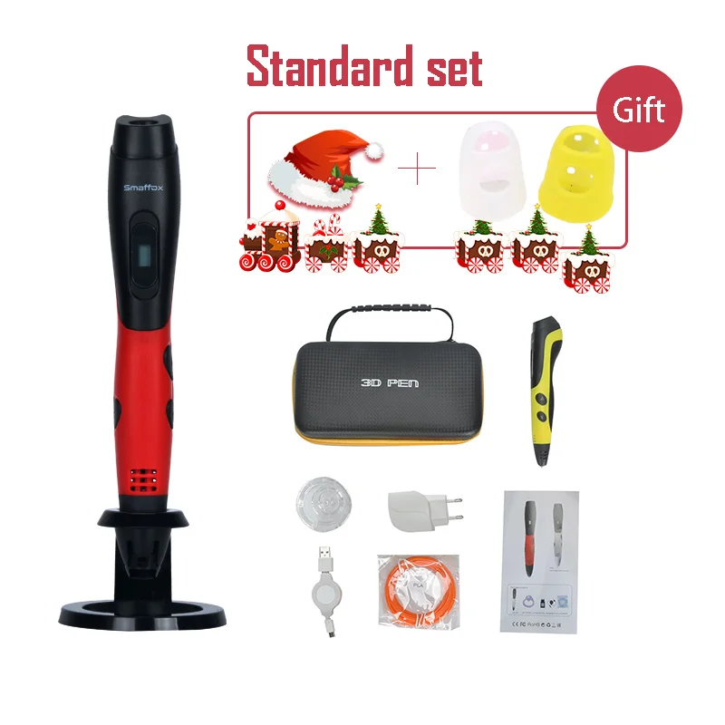 Hottest 3D printing,standard set,1.75mm PLA 9m+Christmas hat+finger protectorl,Christmas/birthday present - Цвет: red Single pen