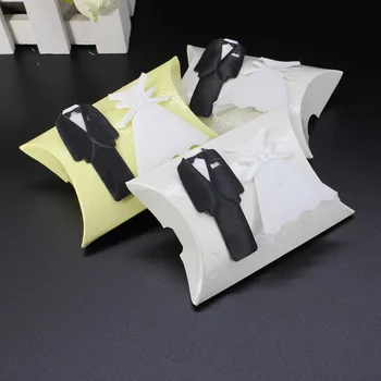 

60pcs European Pillow Style Bride & Groom Wedding Favors Candy Boxes Gifts Box Bomboniera Chocolate Paper Box