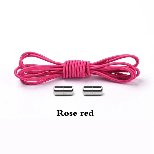 1Pair Elastic Shoelaces Round No Tie Shoe laces Sneakers Shoelace Kids Adult Rubber elastic Laces Lock One Size Fits All Shoes Rose red