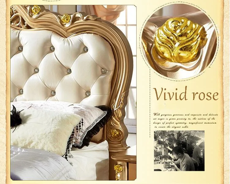 Современная Европейская твердая деревянная кровать модная резная кожаная французская мебель для спальни p10100