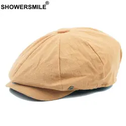 Showersmile бренд хлопок кепка газетчика для женщин Оранжевый классический британский без каблука кепки s мужчин темно одноцветное художник