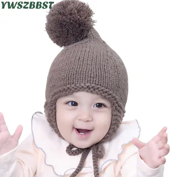 

Fashion Crochet Baby Hat with Ear-cap Pompom Ball Infant Hat Autumn Winter Baby Cap Kids Cap Girl Knit Hat fit 0 to 24M