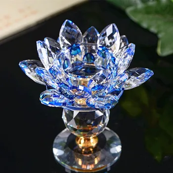 

110*130mm Multicolor Crystal Candlestick Glass Lotus Flower Candle Holder Tealight wedding centerpieces For Buddhist Services