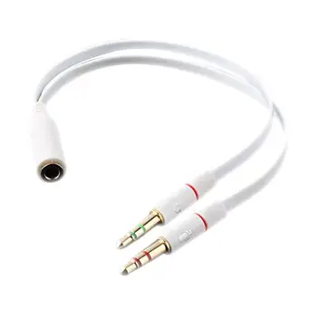 

3.5 mm Black White Headphone Earphone Audio Cable Micphone Y Splitter Adapter 1 Female to 2 male Connected Cord To Laptop PC
