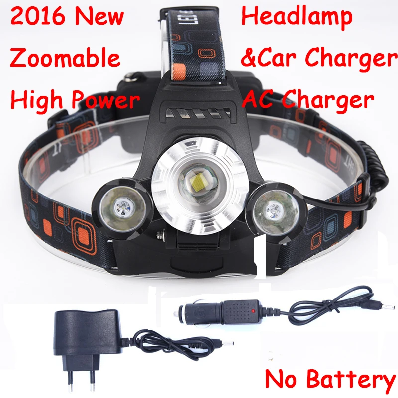 2016 New Zoomable 3 Leds 6000LM Head Lamp Spotlight XML T6 + 2 XPE LED Headlamp Headlight Camping Light AC &amp Car charger | Лампы и