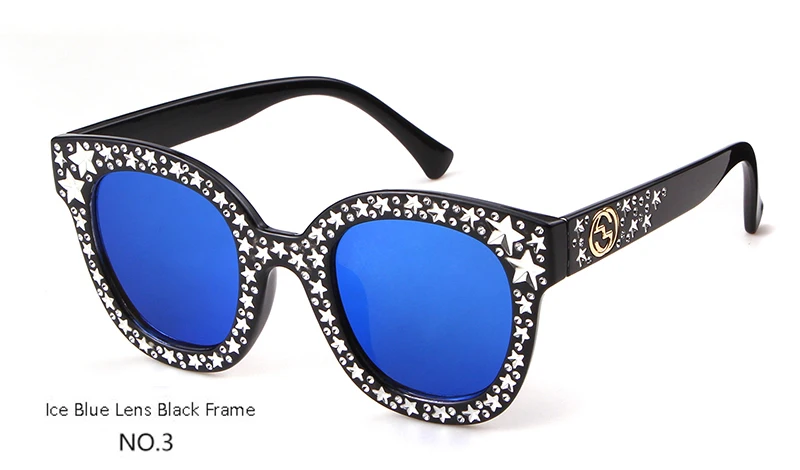 Женские Ретро в форме кошачьих глаз, солнцезащитные очки, брендовые, дизайнерские, блестящие, Звездные, солнцезащитные очки, 90 s, шикарные, кошачьи глаза, солнцезащитные очки, синие, красные, белые, большие оттенки SN204 - Цвет линз: C3