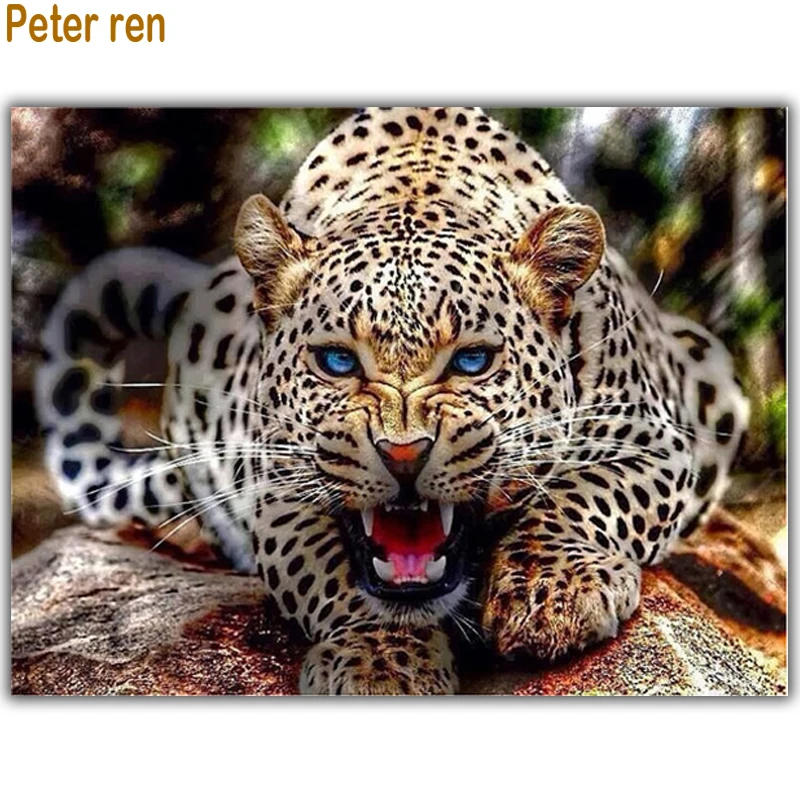 

Peter ren Diamond painting Cross stitch animal Round / Square mosaic Full Pictures by numbers Diamond embroidery "Angry leopard