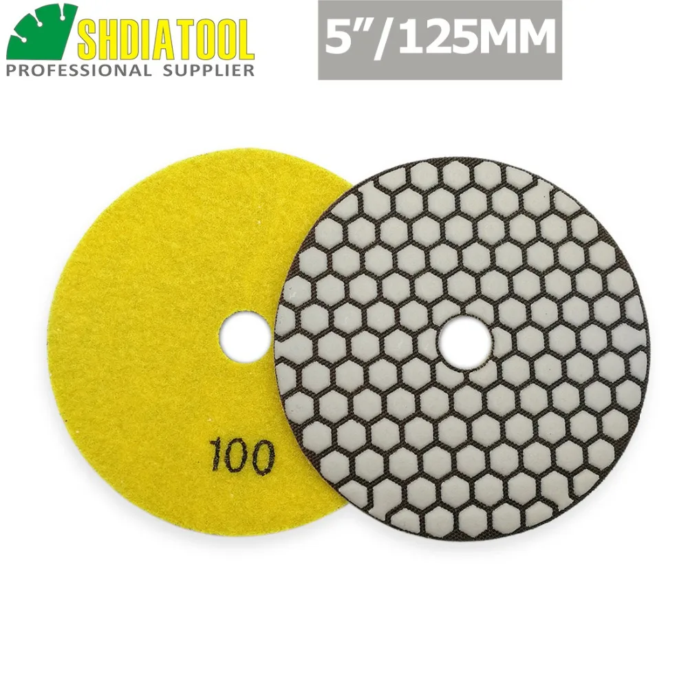 DIATOOL 6pcs 5&quot #100 B Diamond dry polishing pads 125mm Sanding Disc For Granite Marble Stone|polishing pad 125mm|dry padspolishing |