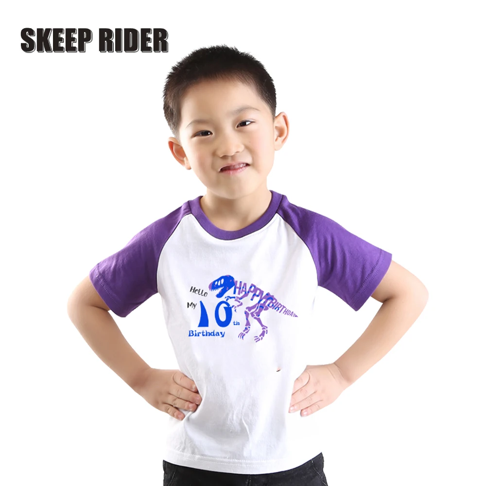 

Dinosaur T Shirt Boy 10 Years Purple Ragalan Kids T Shirt With Numbers Toddler Children Clothes Letter Print Fashion Boys Clothe