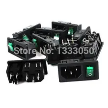 AC10A 250 В ввода/вывода зеленый свет кулисный переключатель IEC320 C14 входе Мощность Разъем 10 шт