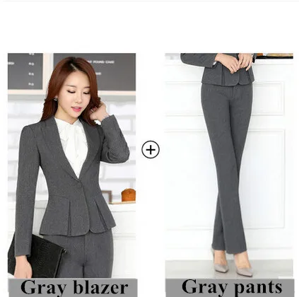 Одежда для работы, Модный женский комплект одежды, блейзер с длинными рукавами и брюки для офиса, женские деловые костюмы больших размеров, серые брюки - Цвет: Gray coat and pants