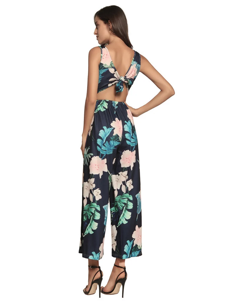 Gladiolus Hot Summer Jumpsuit Women 2019 V Neck Floral Print Split Long Pants Beach Sexy Jumpsuits 2019 Rompers Womens Jumpsuit (30)