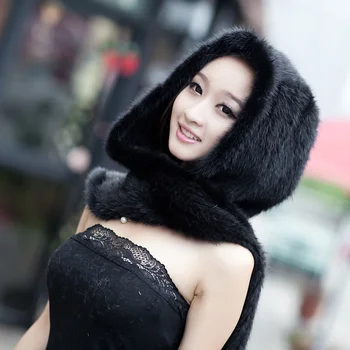 

Winter Genuine Mink Fur Hat Women Real Mink Cap Knitted Natural Fur Hat Scarf One Piece Warm Muffler For Women DL6186