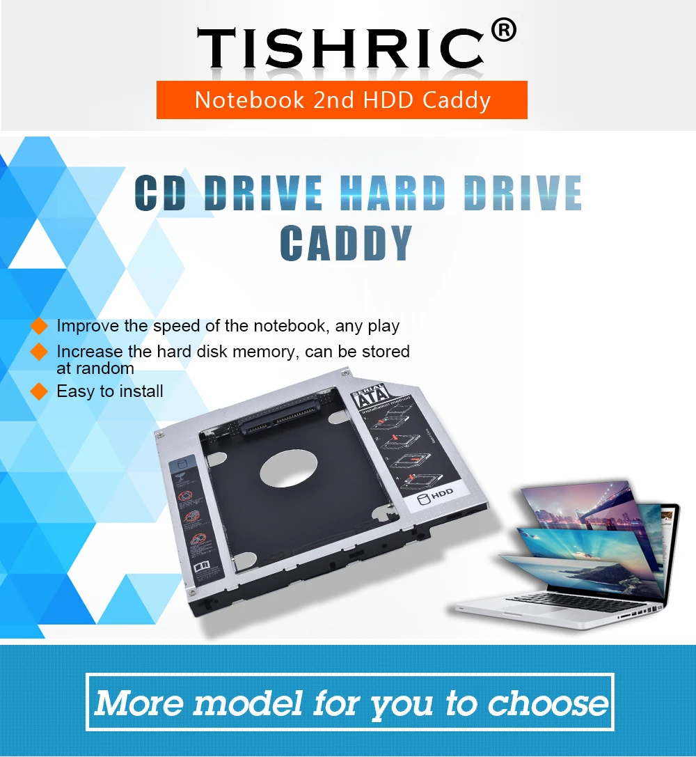 TISHRIC алюминиевый Универсальный 2nd HDD Caddy 9,5 мм SATA 3,0 для 2," SSD CD DVD чехол Корпус для ноутбука CD-ROM Optibay