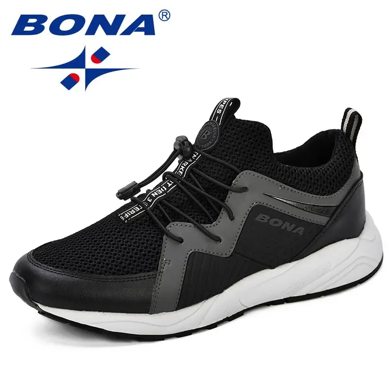 BONA/мужская спортивная обувь; коллекция года; брендовые дышащие кроссовки для бега; zapatillas hombre; Высококачественная Мужская обувь; кроссовки для тренировок; Уличная обувь - Цвет: BLACK DARK GREY