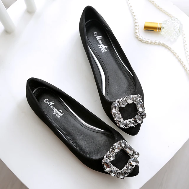 plus size flat shoes woman rhinestone ladies loafers suede leather plus size flats