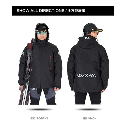 DAIWA Autumn Winter Fishing Clothing Men 2 Pieces Down Jackets Outdoor Thick Camping Fishing Coats Waterproof Fishing Clothes - Цвет: Черный