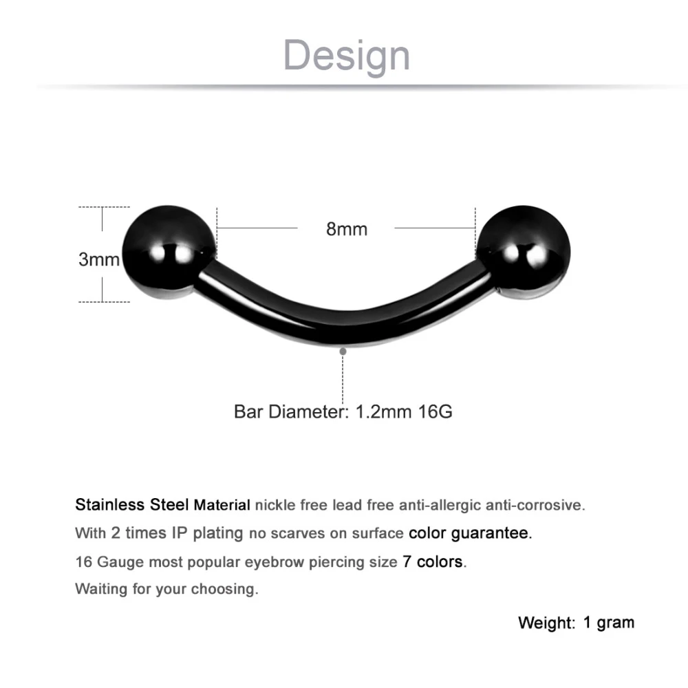 1 шт. 16 г изогнутая гантель кольцо для соска банан бар хирургическое стальное кольцо в бровь ухо пупок губы пирсинг для тела ювелирные изделия MD007