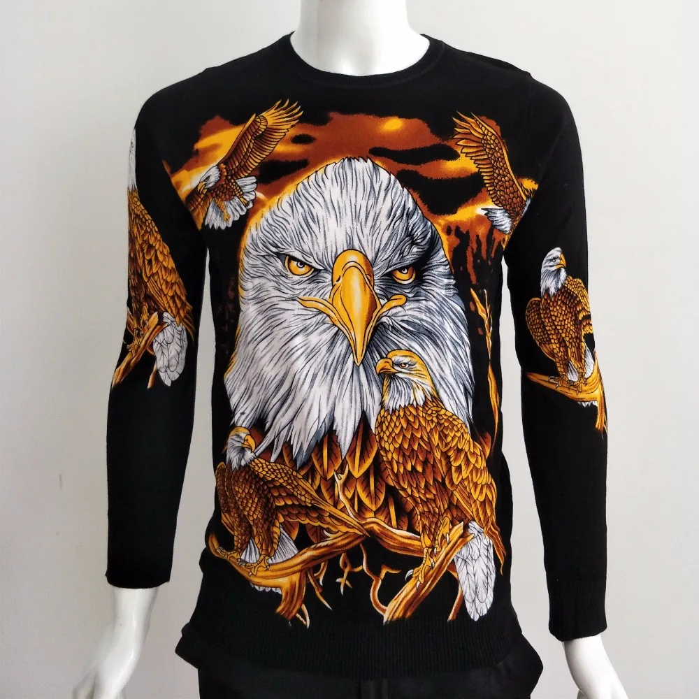 

Factory direct sales Exquisite 3D eagle pattern printing fancy sweater Autumn 2018 quality cotton soft elastic sweater men M-3XL
