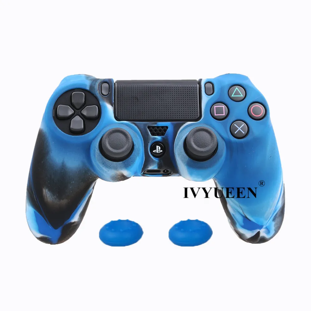 IVYUEEN для sony playstation 4 PS4 Pro тонкий контроллер силиконовый защитный чехол для кожи+ 2 палочки для большого пальца ручки для Dualshock 4 - Цвет: Blue Camo