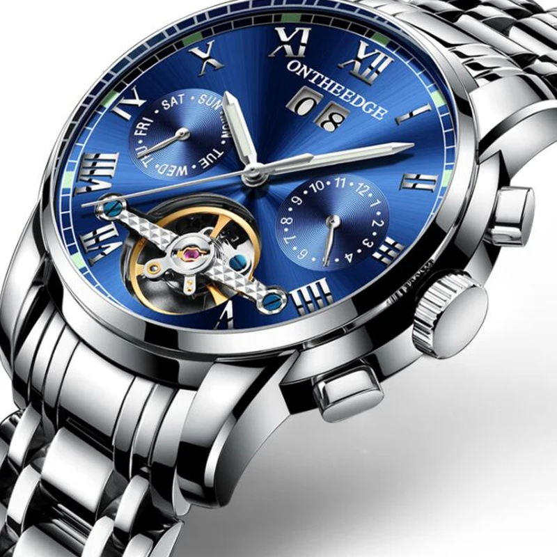 

Brand Multifunctional Solid Stainless Steel Men's Tourbillon Automatic Mechanical Watch Business Calendar Waterproof Watch Reloj