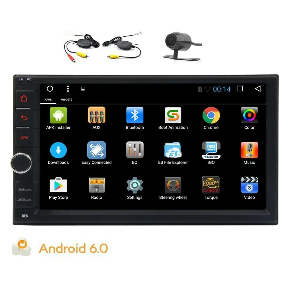 

Android 6.0 stereo Head Unit Double din car radio Wifi Bluetooth Screen Mirror USB OBD2 Video Audio Player+Wireless Rear Camera