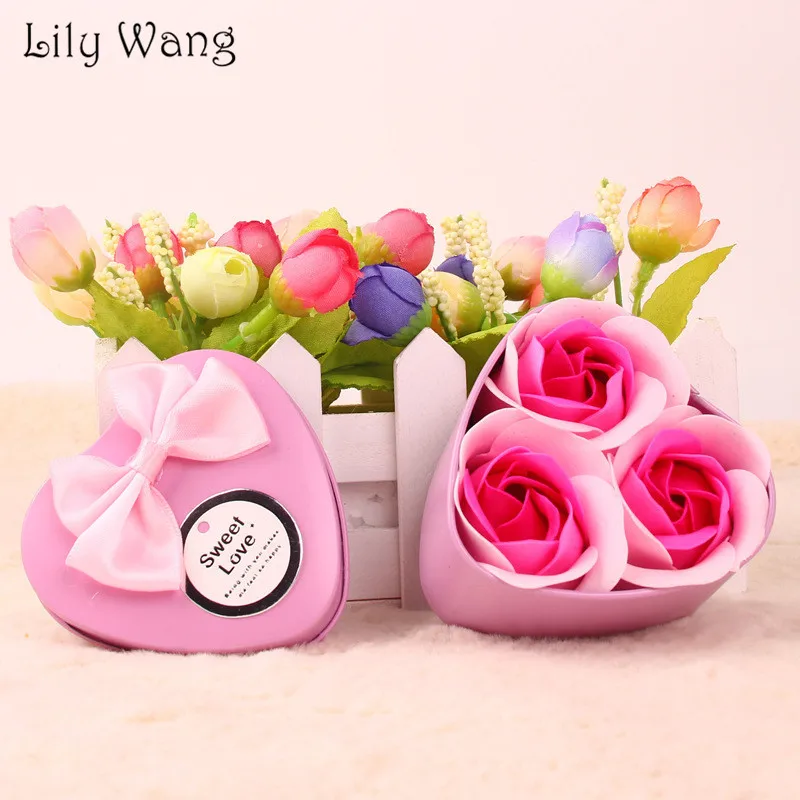 

3Pcs/Box Soap Roses Artificial Flowers For Wedding Fake Flowers Diy Head Flores Home Decoration Accessories With Heart Iron Box