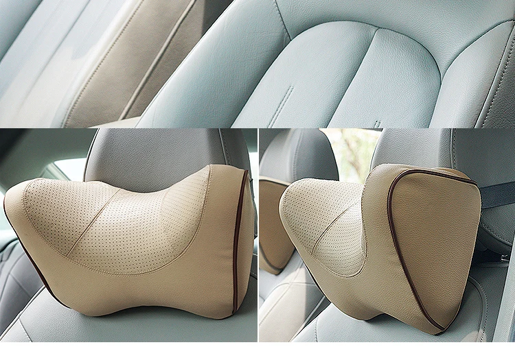 Натуральная Кожаный Автомобильный подголовник подушка поддержка памяти подушка для шеи из пенопласта черный/коричневый/бежевый для авто сиденья подголовник