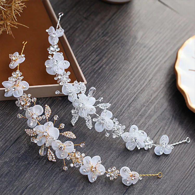 

Dower me White Flower Headband Bridal Tiara Gold Wedding Hair Piece Jewelry Women Prom Hair Accessories Headpiece